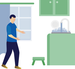 Obraz premium The man is showing laundry room