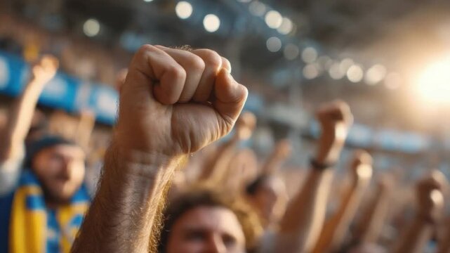 Cheers of the crowd: A moment of high spirits, where a sea of raised fists and cheers captures the exhilarating energy of the crowd. This is a scene of unity and support.