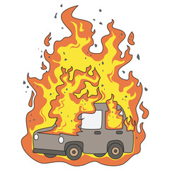 Illustration of Car Engulfed in Flames