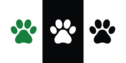 Colorful paw print pattern vector illustration, Green, White, and black animal footprint illustration