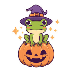 Obraz premium Cute Halloween Frog Witch Cartoon Character Vector Clipart