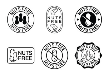 Nuts Free Food Allergen Vector Icons Black and White Version