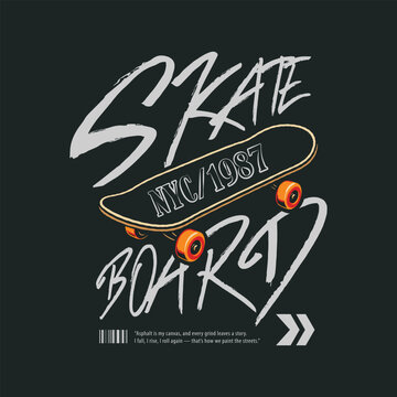 Skateboard Typography Design NYC 1987 &mdash; Streetwear Urban Graphic for T-Shirt