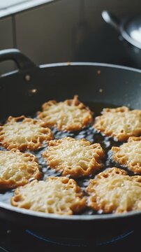 Golden Crispy Rosettes Frying in Hot Oil: A Culinary Delight in Slow Motion