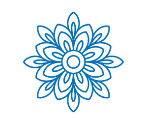 Symmetrical blue floral outline pattern showcases symmetry and delicate petal structure with transparent background