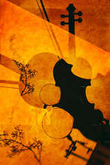 Abstract collage with violin made using double exposure