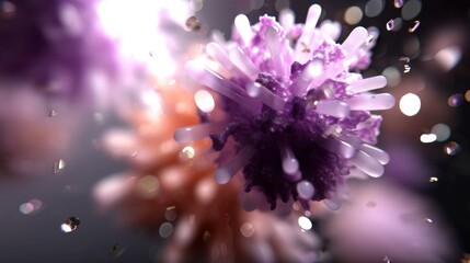 Fototapeta premium Exploring Microbial Worlds: 3D Rendering on Digital Tablet with Stunning Studio Lighting and Bokeh Effect, POV Flat Lay