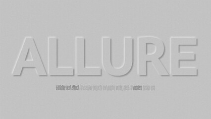 Allure text design with elegant embossed style on gray textured background minimalist modern aesthetic branding concept