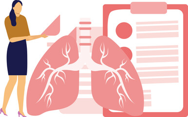 Female standing with lungs report