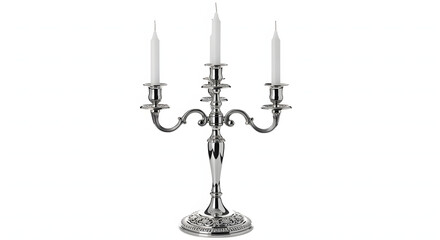 Antique metal candelabrum with a burning candle shedding light, a vintage object for decoration