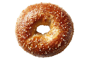 Sesame seed bagel isolated on transparent background &mdash; fresh baked bread roll with golden crust top view