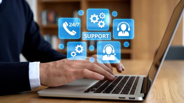 Customer Support Service and Assistance Laptop Illustration