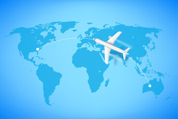 Air travel with airplane. 3d vector illustration