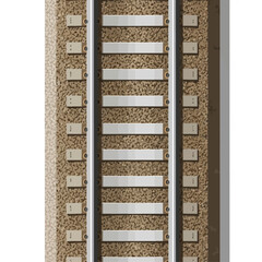 Overhead view of a model railroad track with gravel and wooden sleepers