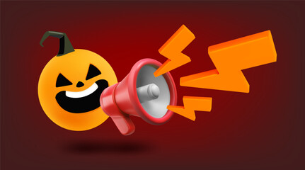 Funny halloween character speaking with Loudspeaker. 3d vector illustration