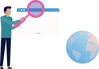 The boy is showing search bar on webpage