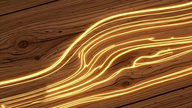 Glowing lines create a mesmerizing pattern on a wooden surface texture