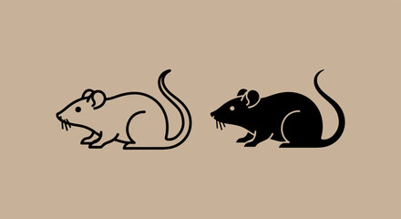 Simple outline and silhouette of a mouse on a brown background