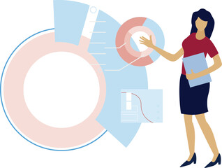 The girl is pointing pie chart