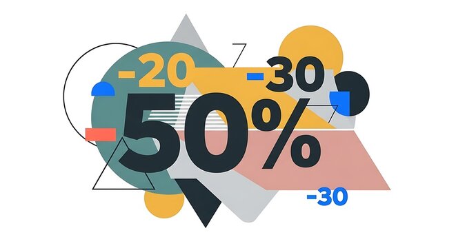 Abstract Sale Promotion with Geometric Shapes and Discount Percentages.