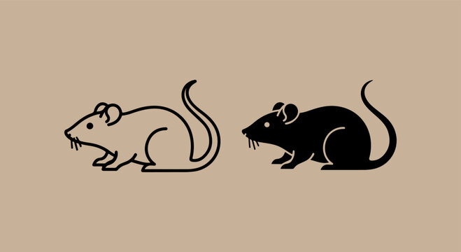 Simple outline and silhouette of a mouse on a brown background