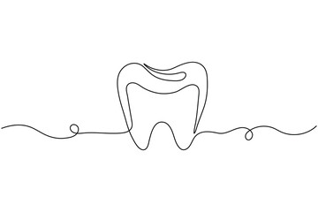 Dental tooth icon simple one line art design isolated on white background
