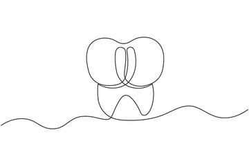 Dental tooth icon simple one line art design isolated on white background

