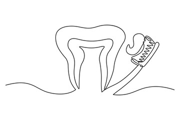 Dental tooth icon simple one line art design isolated on white background
