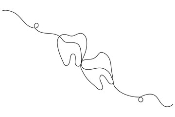 Dental tooth icon simple one line art design isolated on white background
