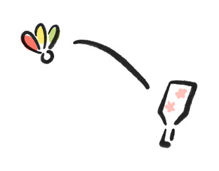 墨絵のシンプルな羽根つき　羽子板・羽根・正月素材