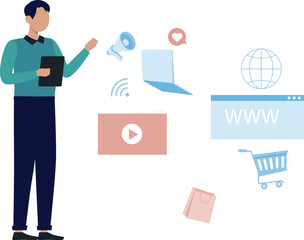 The man is doing internet information search engine