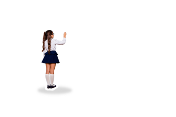 Composite photo collage of happy schoolgirl draw board chalk geek education pupil autumn study learner isolated on painted background