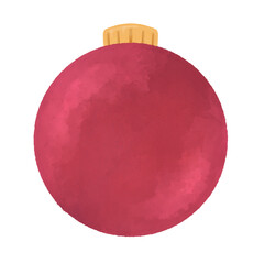 Christmas ornament, beautiful red christmas ball, watercolor winter isolated decors, holiday illustration for greeting, invitation cards or print.