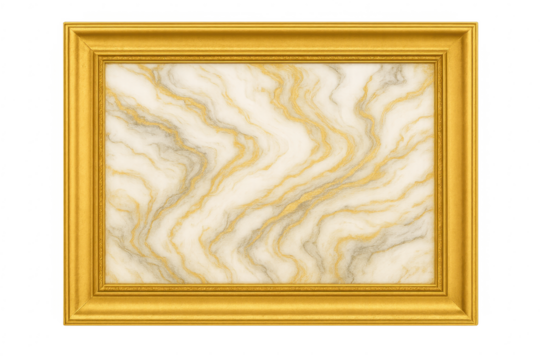Gold frame enclosing elegant marble texture with transparent background