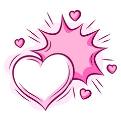 Valentine cartoon heart with explosion. Romantic speech bubble in comic style. Love greeting card.