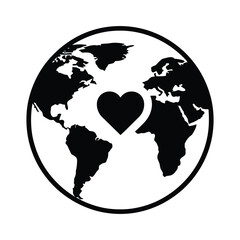 Globe with Heart Icon Vector | World Love, Global Peace and Care Symbol