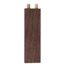 Dark wood furniture leg with dowels isolated