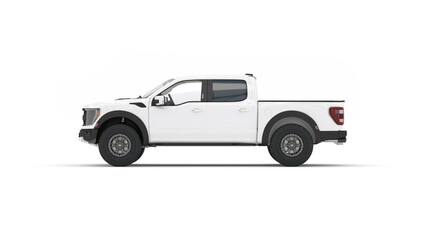 Set of White Transportation Vehicle Mockups. Coach Bus and Pickup Truck Template Isolated. 3D Render Collection