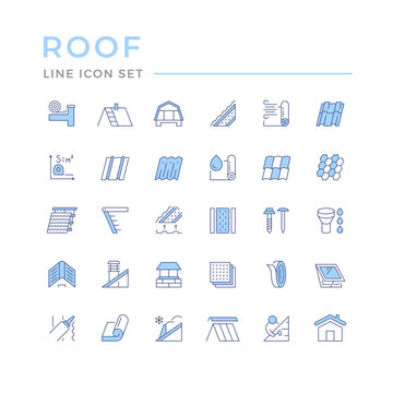 Set color line icons of roof