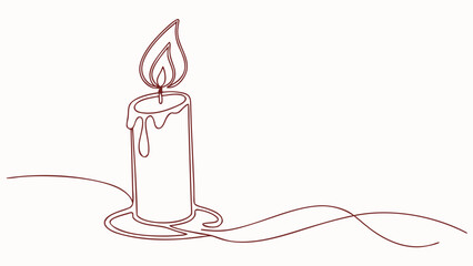 Elegant single line drawing of a burning candle, perfect for holiday cards, minimalist designs, and creating a warm, inviting atmosphere with simple art