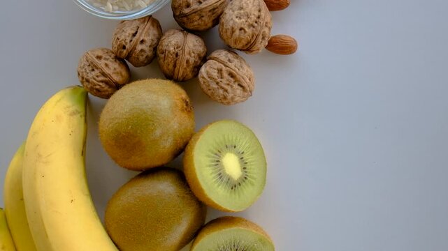 Foods containing melatonin on a beautiful background. Selective focus.