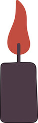  Minimalist flat illustration of a single dark purple candle with a large red-orange flame, evoking a cozy Halloween atmosphere, mystical rituals, and warm enchan