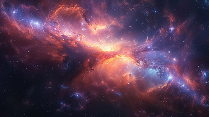 Space background with stardust and shining stars. Realistic cosmos and color nebula. Colorful galaxy