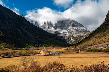 A famous snowy mountain tourist destination in the eastern part of the Qinghai-Tibet Plateau, Daocheng Yading in China.