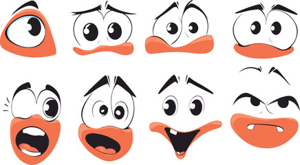 A set of funny cartoon vector eyes with cute animal expressions for character design illustration