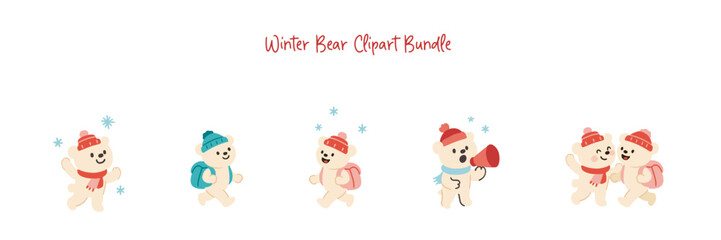 Winter Bear Clipart Bundle — Vector Illustration