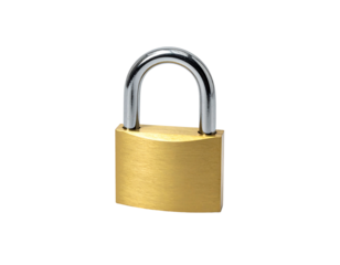 Golden padlock with a silver hasp, isolated against a black background