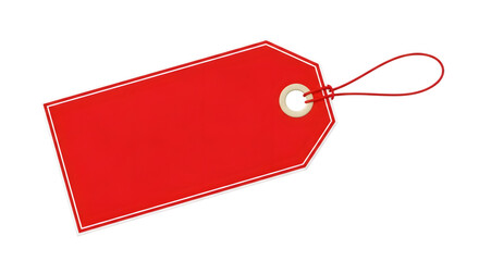 A blank red tag with a string, isolated on transparent background
