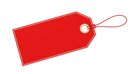 A blank red tag with a string, isolated on transparent background