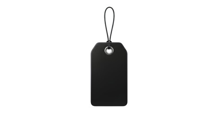 A blank black rectangular tag with a string loop, isolated on transparent background
